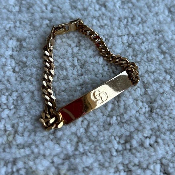 Christian Dior Vintage Gold Tone CD Logo Plate Chain Link Bracelet